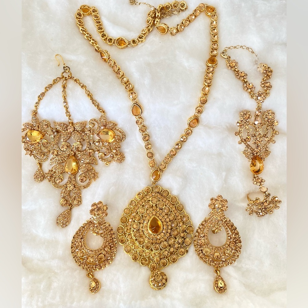 Indian Pakistani Desi Wedding Bridal Party Artificial Gold Full Jewellery Set